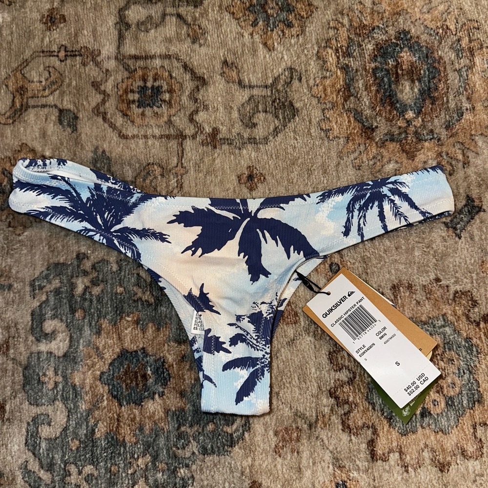 Quicksilver Blue and White Palm Print Bikini Bottom